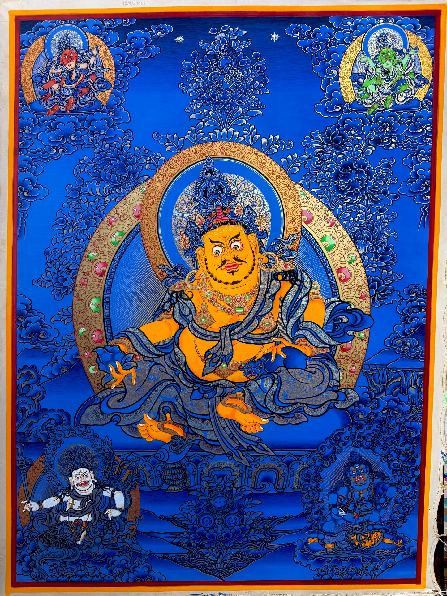 1Yellow Caishen Blue Thangka80*60